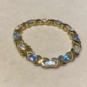 Sterling Silver Gold Wash Blue Topaz Clear CZ Bracelet 925 Thai